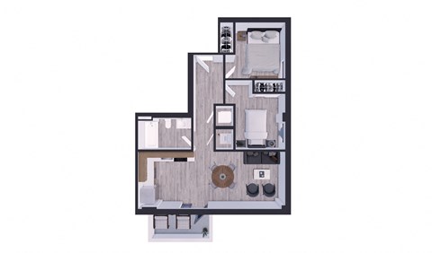 Floor plan for 2 beds, 1 bath, 695 sqft